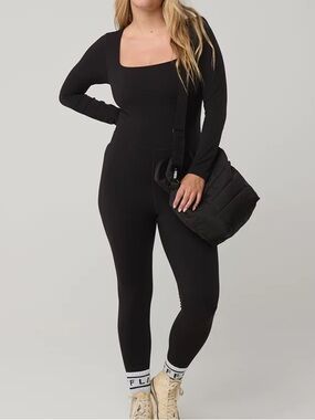 OFFLINE by Aerie Real Me Xtra Black Long Sleeve Jumpsuit Bodysuit Size XL